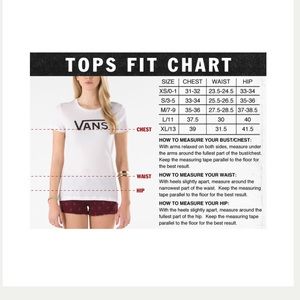 vans shorts size chart